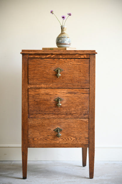 Antique Oak Bedside Chest of Three Drawers