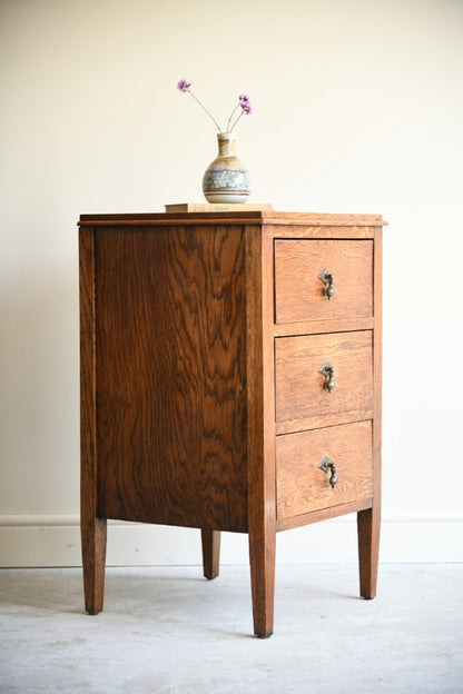 Antique Oak Bedside Chest of Three Drawers