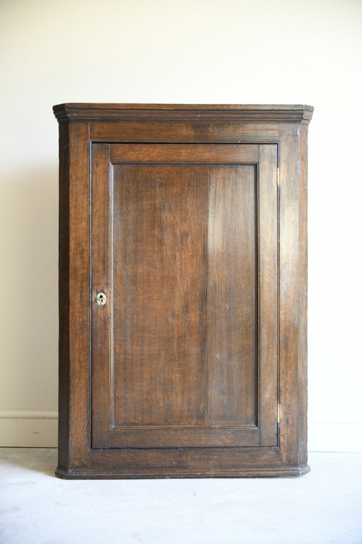 Georgian Oak Hanging Corner Cupboard with Fitted Drawers