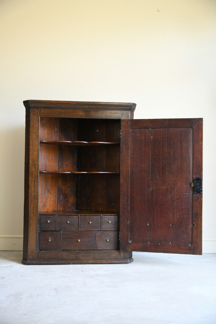 Georgian Oak Hanging Corner Cupboard with Fitted Drawers