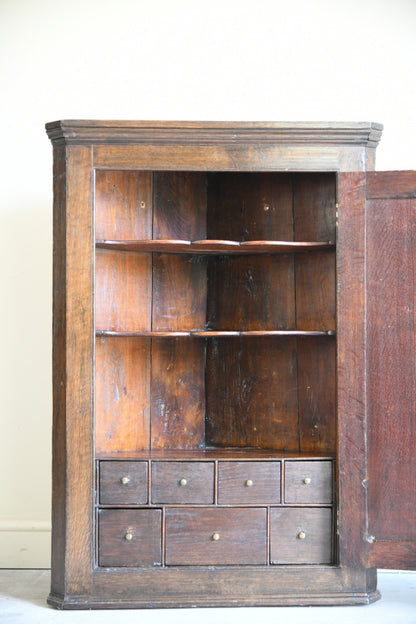 Georgian Oak Hanging Corner Cupboard with Fitted Drawers