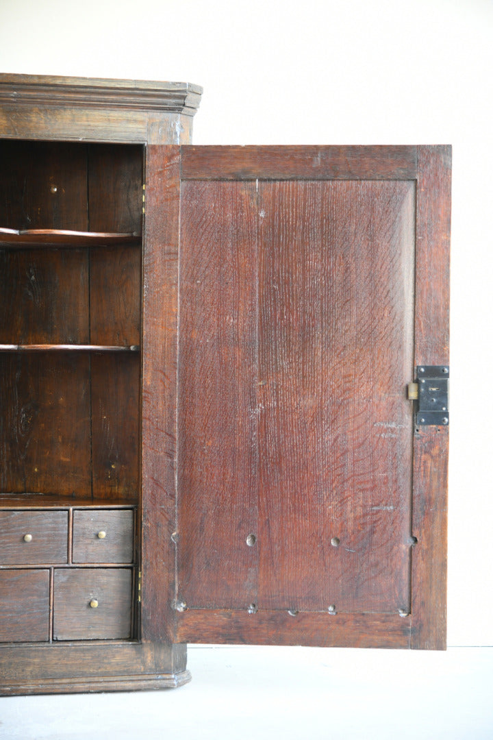 Georgian Oak Hanging Corner Cupboard with Fitted Drawers