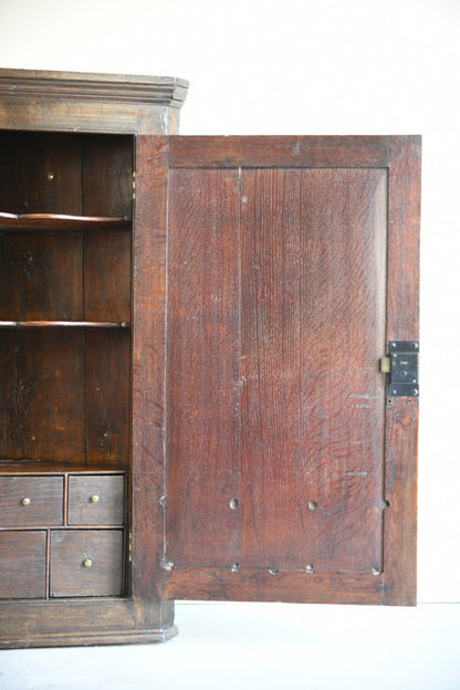 Georgian Oak Hanging Corner Cupboard with Fitted Drawers