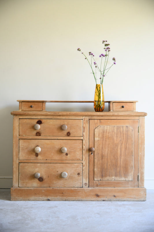 Victorian Stripped Pine Dresser Base with Gallery Back
