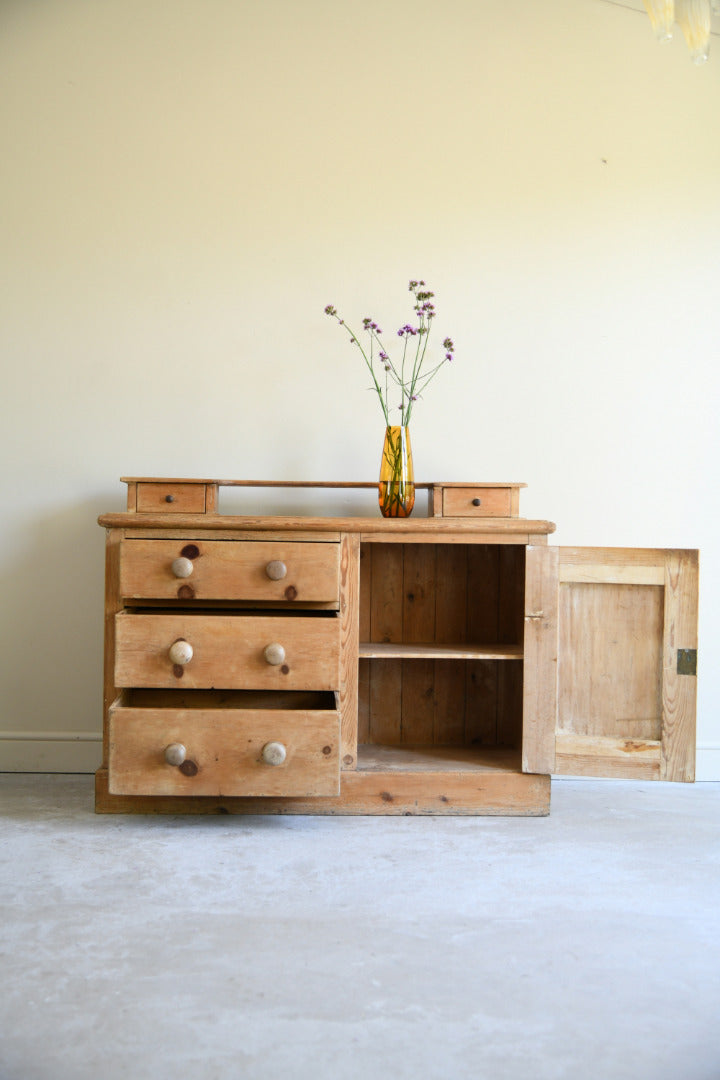 Victorian Stripped Pine Dresser Base with Gallery Back