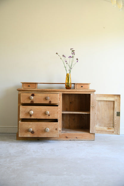 Victorian Stripped Pine Dresser Base with Gallery Back