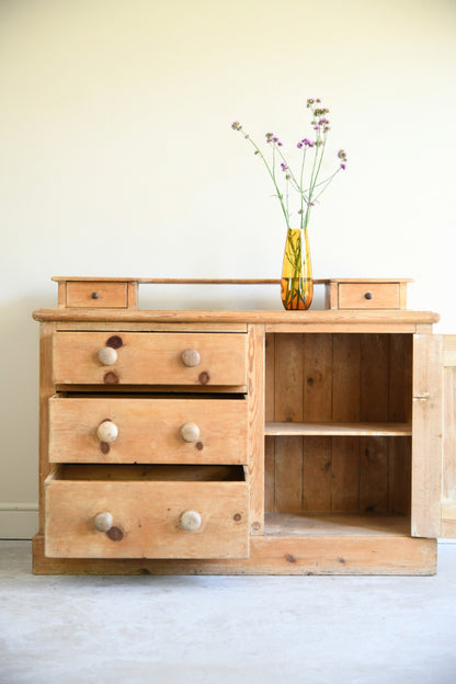 Victorian Stripped Pine Dresser Base with Gallery Back