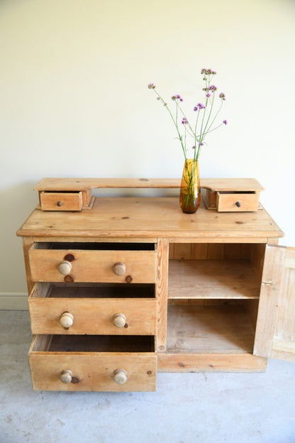 Victorian Stripped Pine Dresser Base with Gallery Back