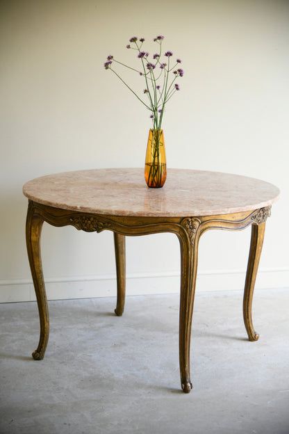 French Style Giltwood Marble Top Table