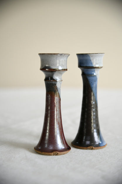 Pair of Stoneware Studio Pottery Candlesticks