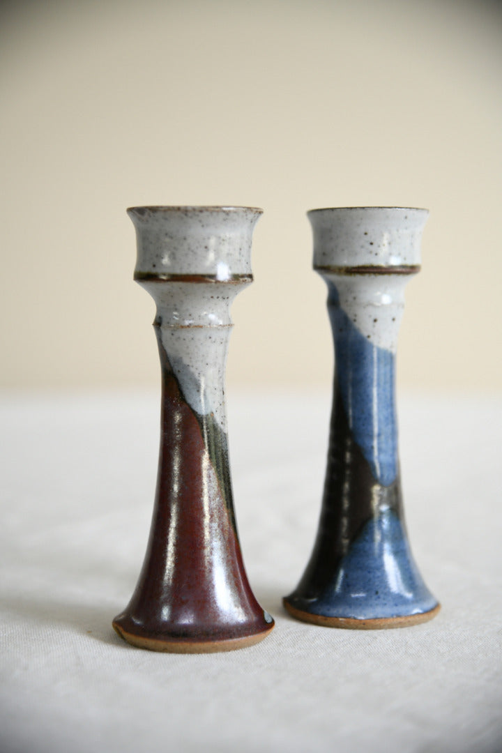 Pair of Stoneware Studio Pottery Candlesticks
