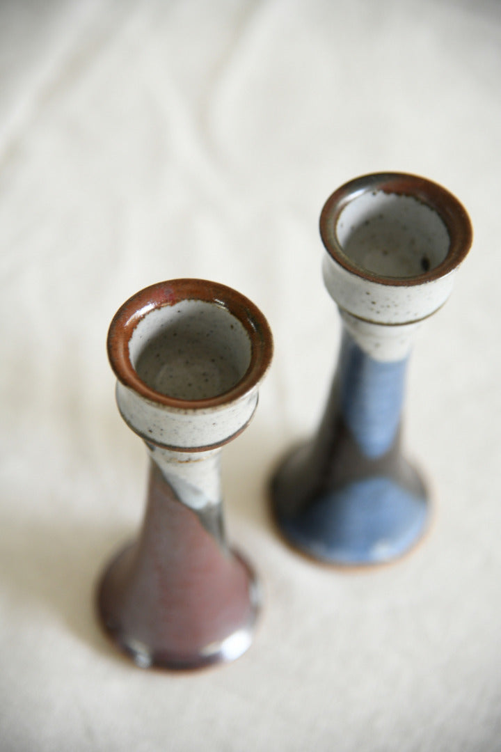 Pair of Stoneware Studio Pottery Candlesticks