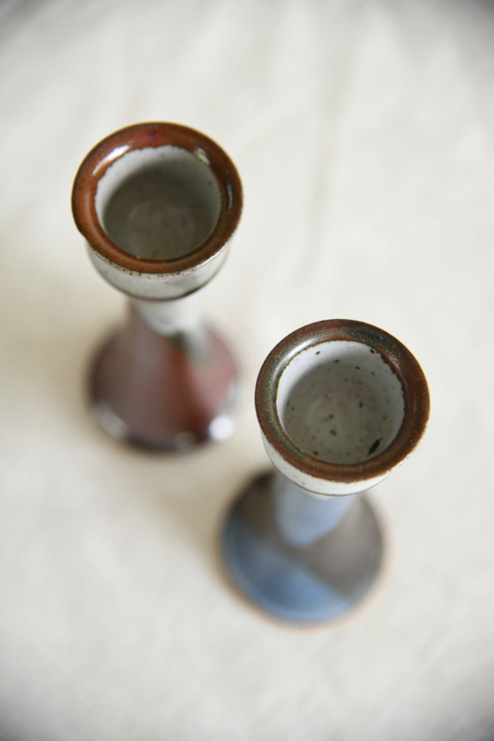 Pair of Stoneware Studio Pottery Candlesticks