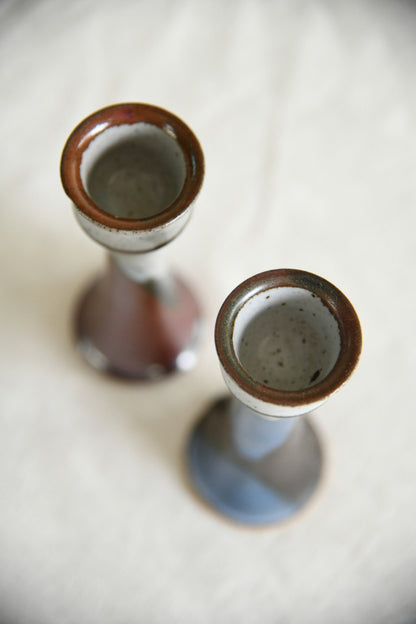 Pair of Stoneware Studio Pottery Candlesticks