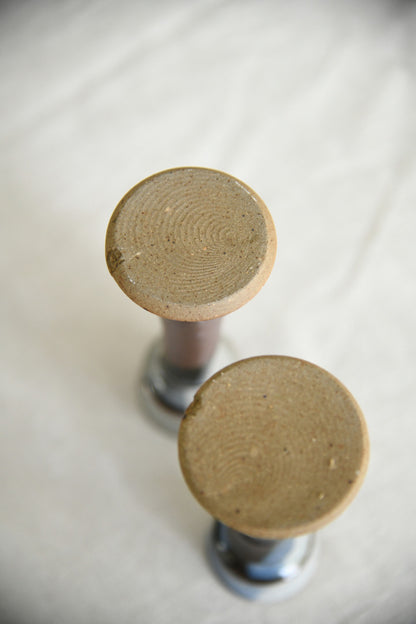 Pair of Stoneware Studio Pottery Candlesticks