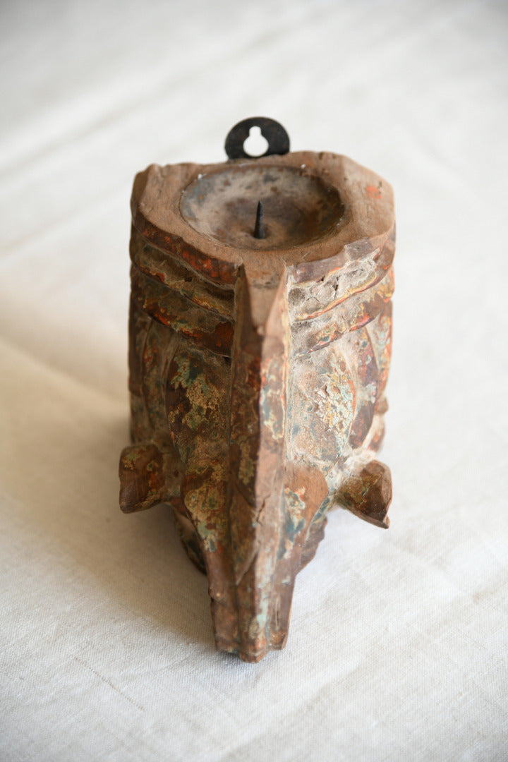 Antique Polychrome Candle Wall Sconce