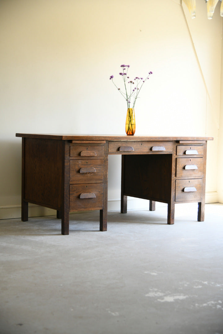 Mid Century Oak Twin Pedestal Desk