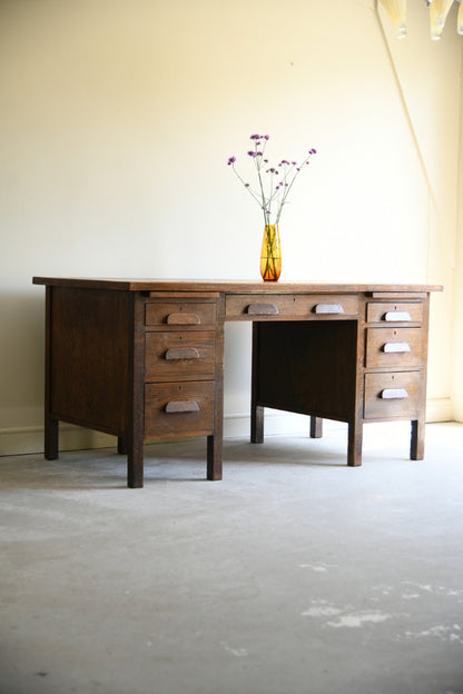 Mid Century Oak Twin Pedestal Desk