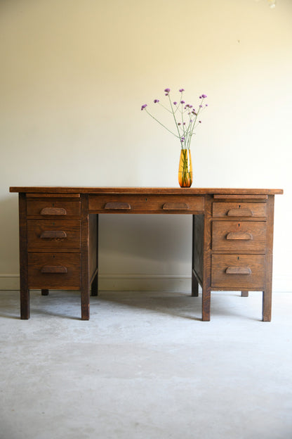 Mid Century Oak Twin Pedestal Desk