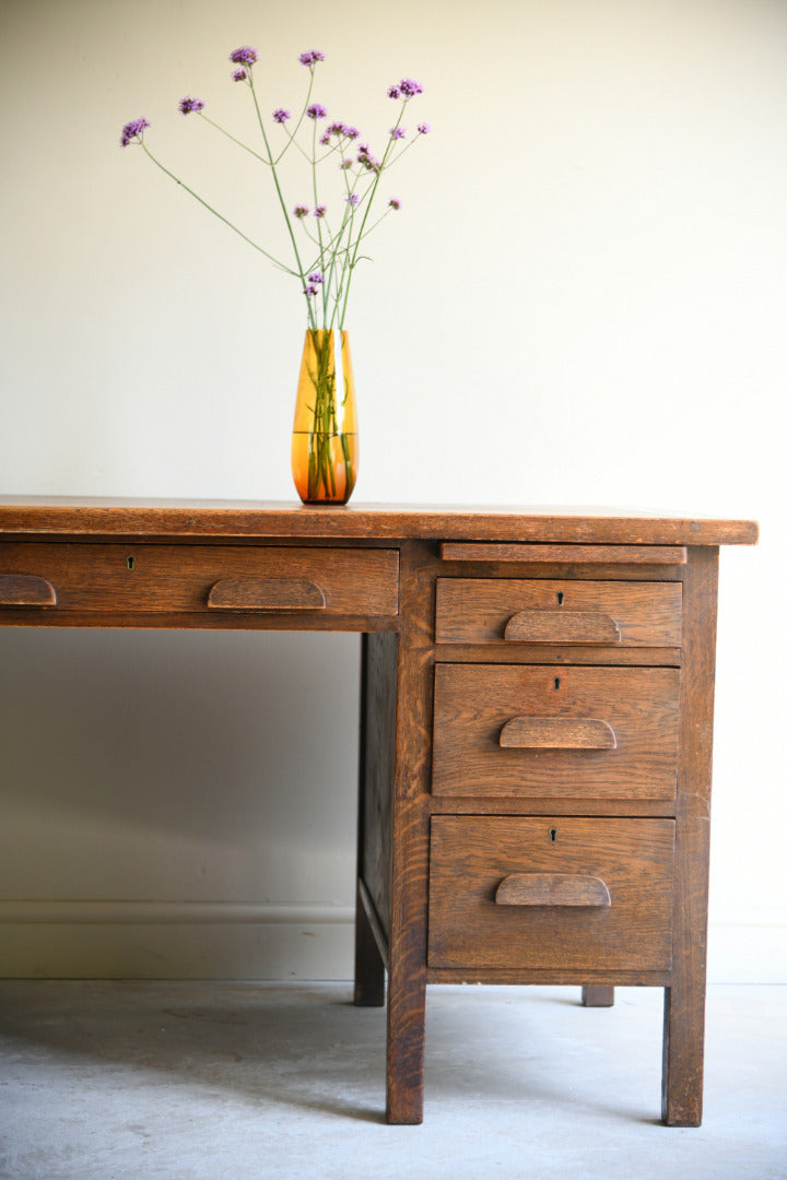 Mid Century Oak Twin Pedestal Desk