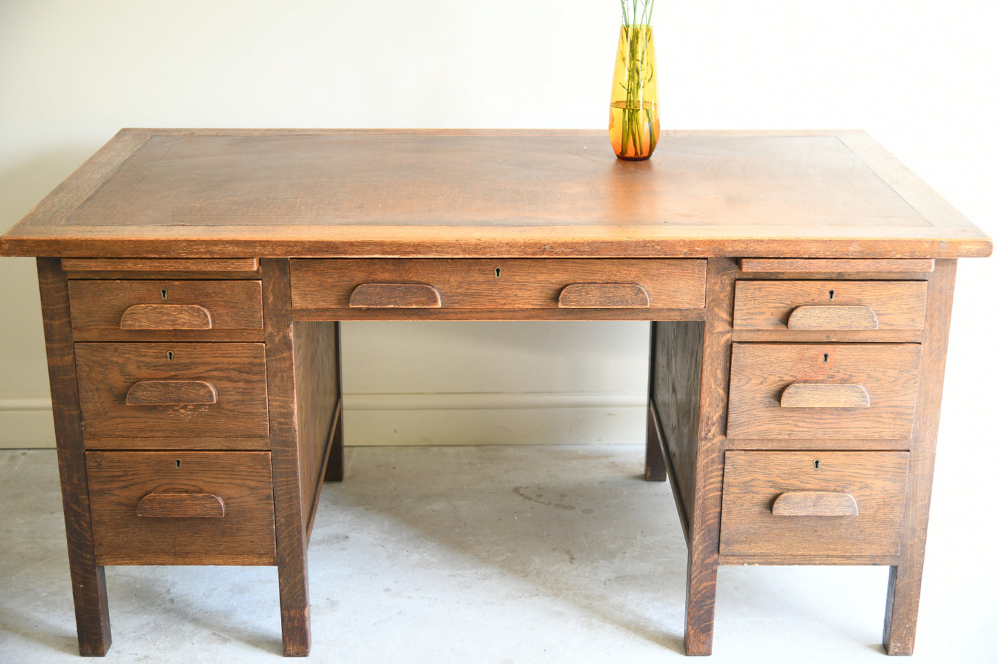 Mid Century Oak Twin Pedestal Desk