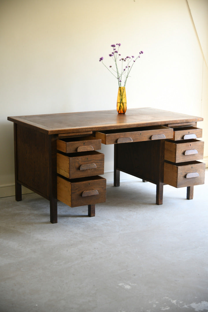 Mid Century Oak Twin Pedestal Desk