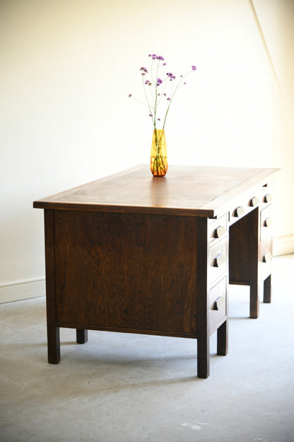 Mid Century Oak Twin Pedestal Desk