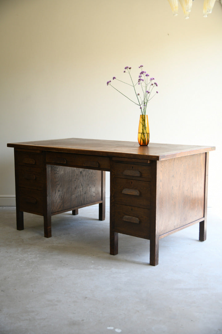 Mid Century Oak Twin Pedestal Desk