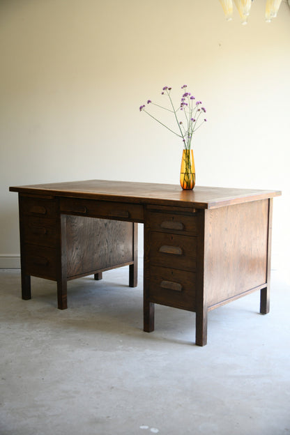 Mid Century Oak Twin Pedestal Desk