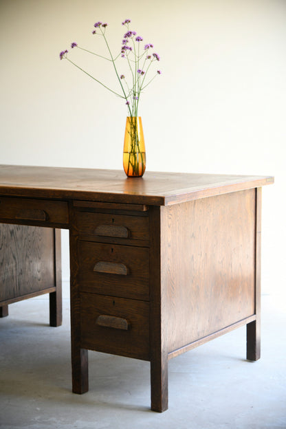 Mid Century Oak Twin Pedestal Desk