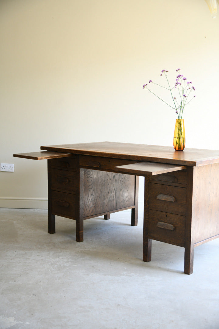 Mid Century Oak Twin Pedestal Desk