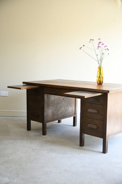 Mid Century Oak Twin Pedestal Desk