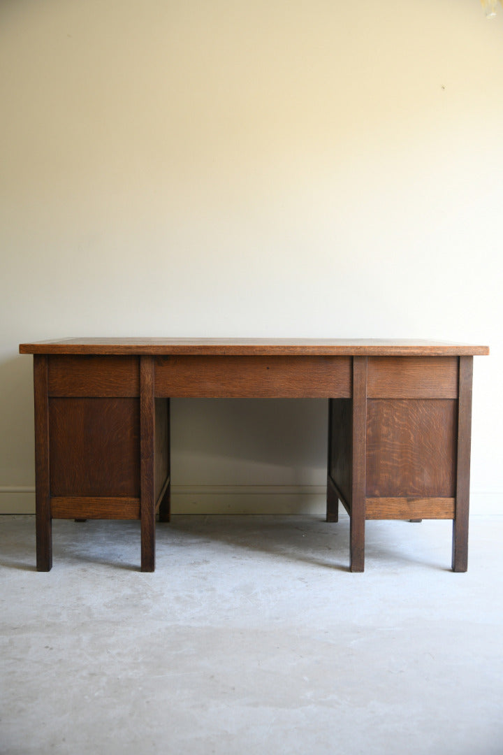 Mid Century Oak Twin Pedestal Desk