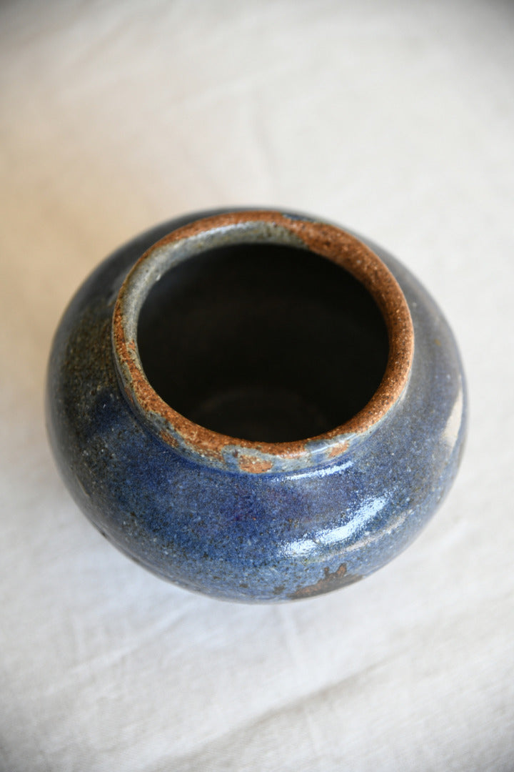 Studio Pottery Vase | Mottled Blue Glaze