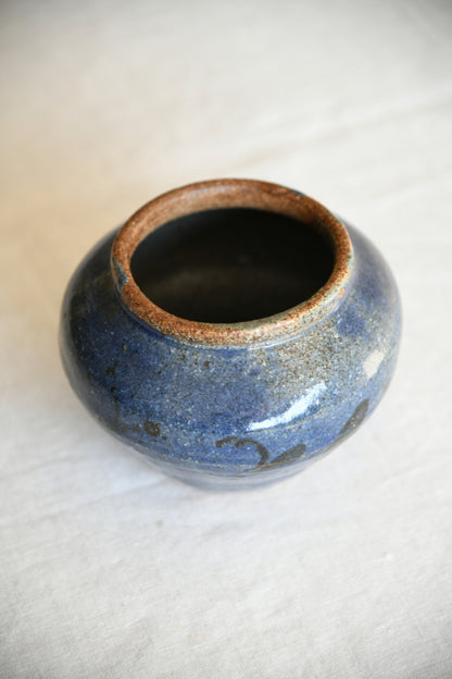 Studio Pottery Vase | Mottled Blue Glaze