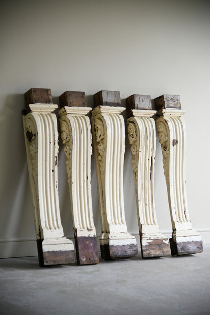 Set of 5 Antique Carved Teak Corbels