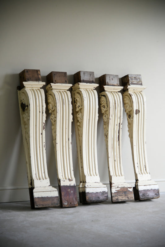 Set of 5 Antique Carved Teak Corbels