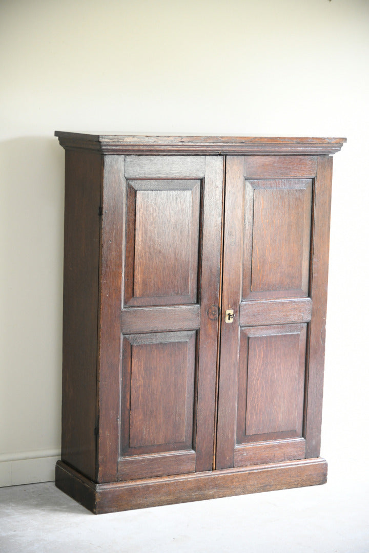 Antique Oak Panelled Two Door Cupboard Linen Press
