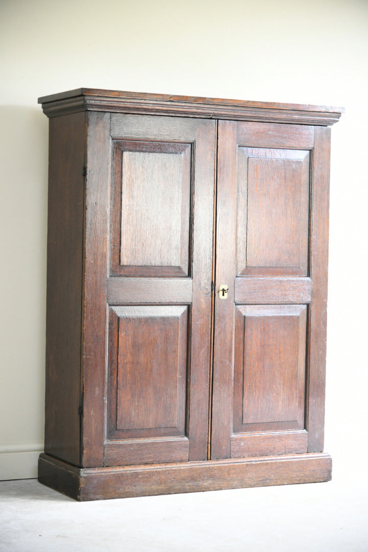 Antique Oak Panelled Two Door Cupboard Linen Press