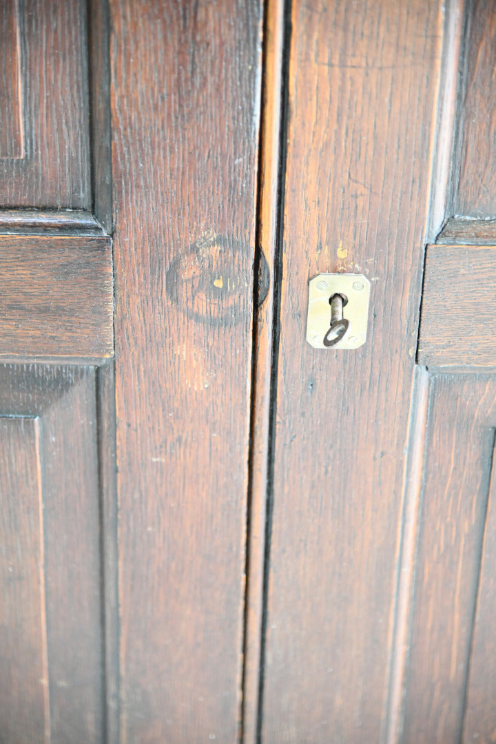 Antique Oak Panelled Two Door Cupboard Linen Press