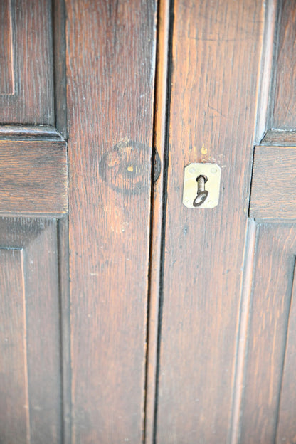 Antique Oak Panelled Two Door Cupboard Linen Press