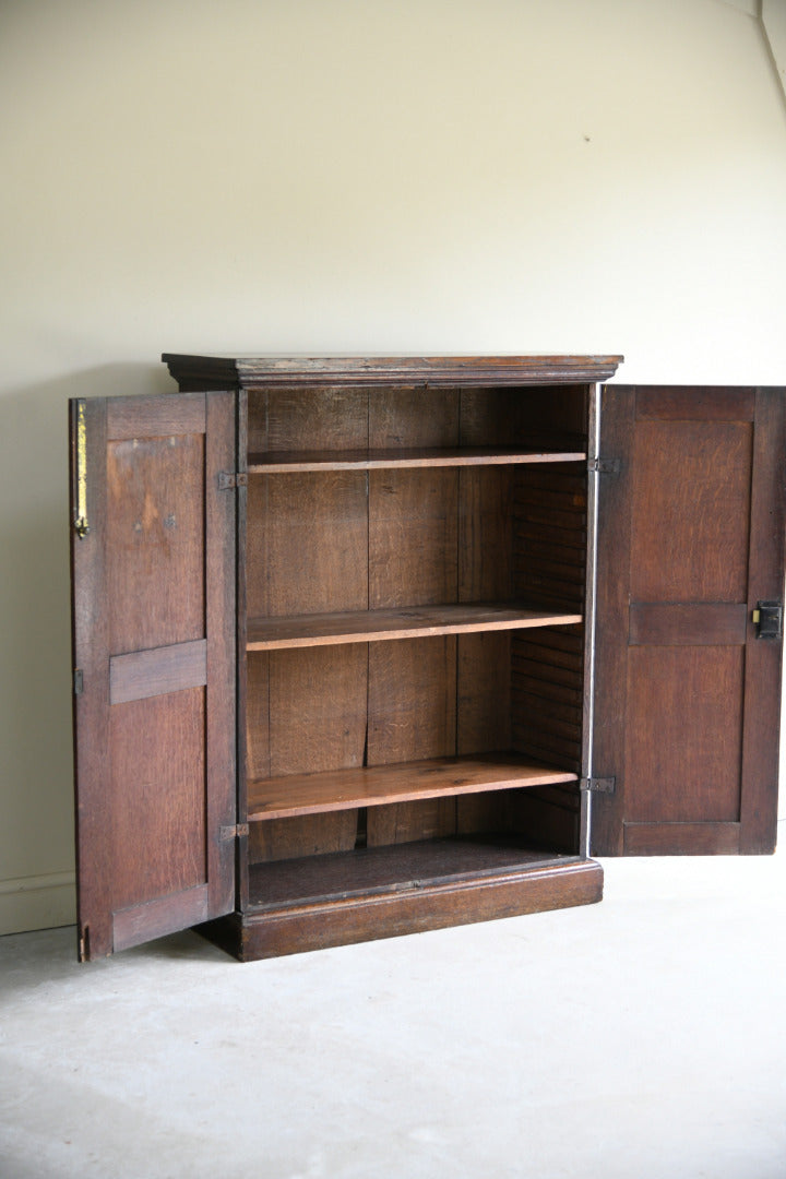 Antique Oak Panelled Two Door Cupboard Linen Press