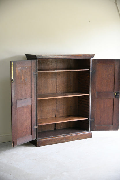 Antique Oak Panelled Two Door Cupboard Linen Press