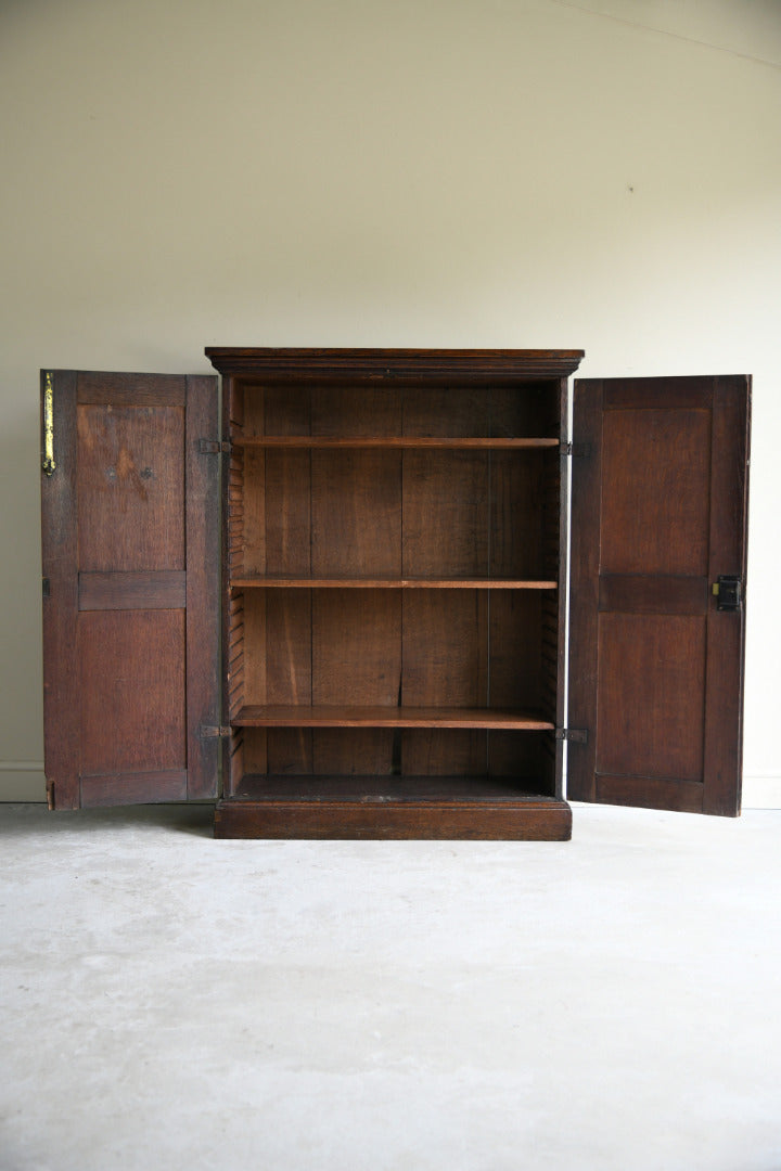 Antique Oak Panelled Two Door Cupboard Linen Press