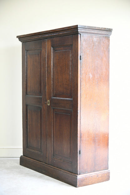 Antique Oak Panelled Two Door Cupboard Linen Press