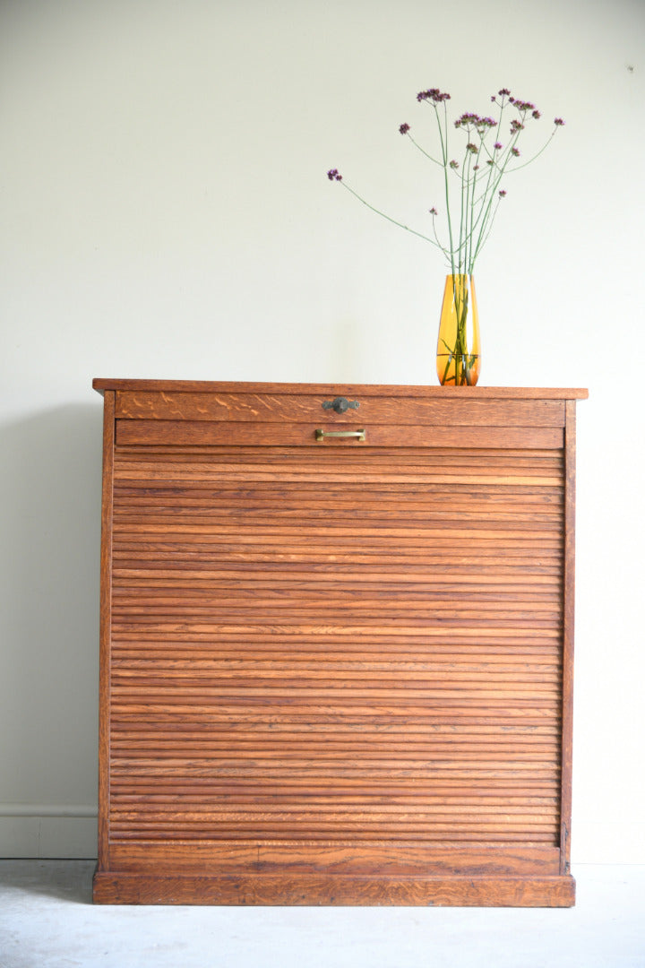 Vintage Oak Tambour Front Filing Cabinet