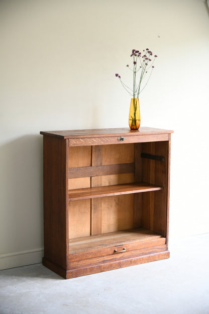 Vintage Oak Tambour Front Filing Cabinet