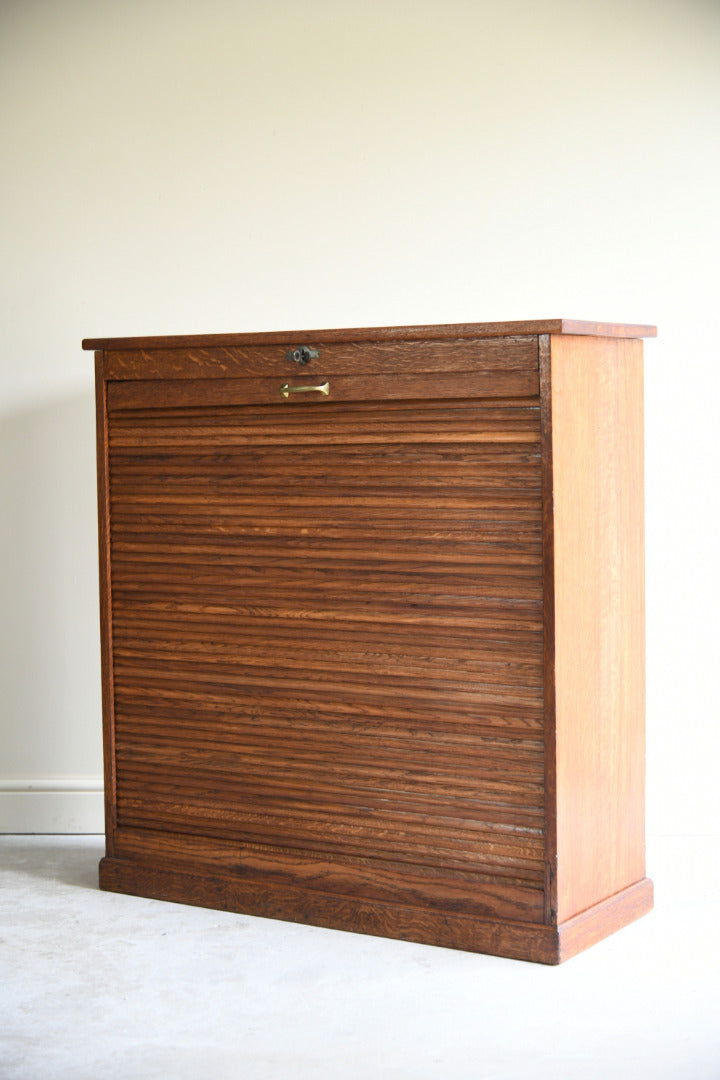 Vintage Oak Tambour Front Filing Cabinet