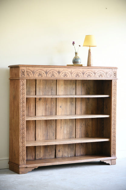Victorian Carved Oak Open Bookcase