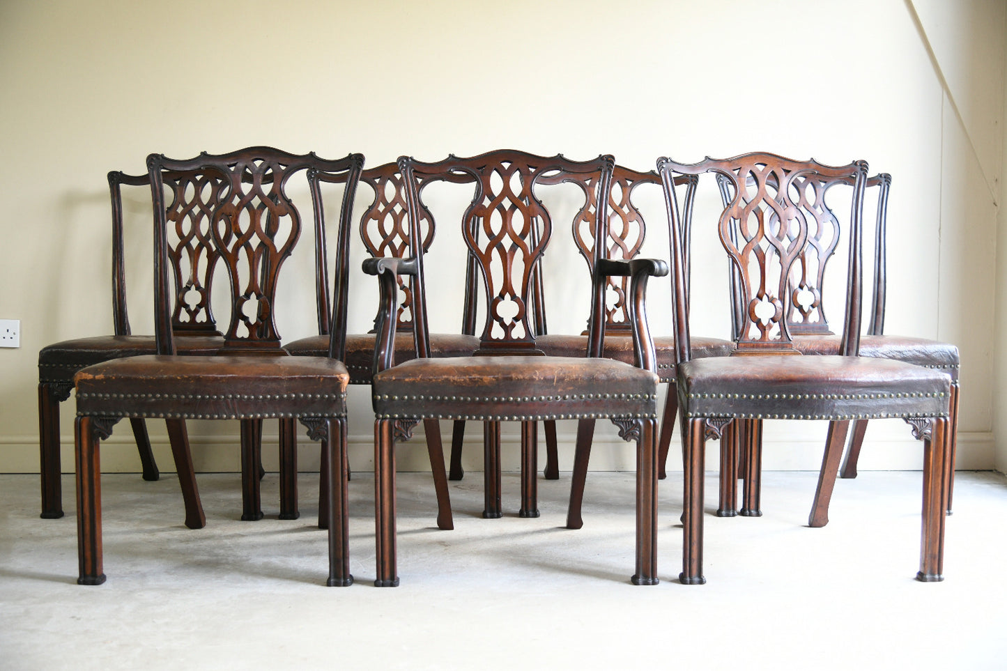 Set of 6 + 1 Victorian Mahogany Chippendale Style Dining Chairs
